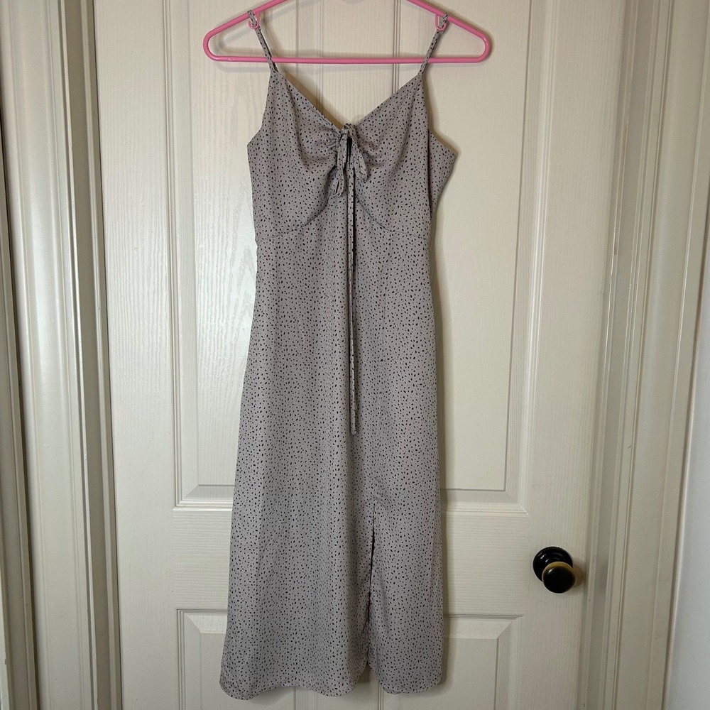 Paper Crane Pinkish Grey‎ Black Polka Dot Tie Front Midi Dress XS